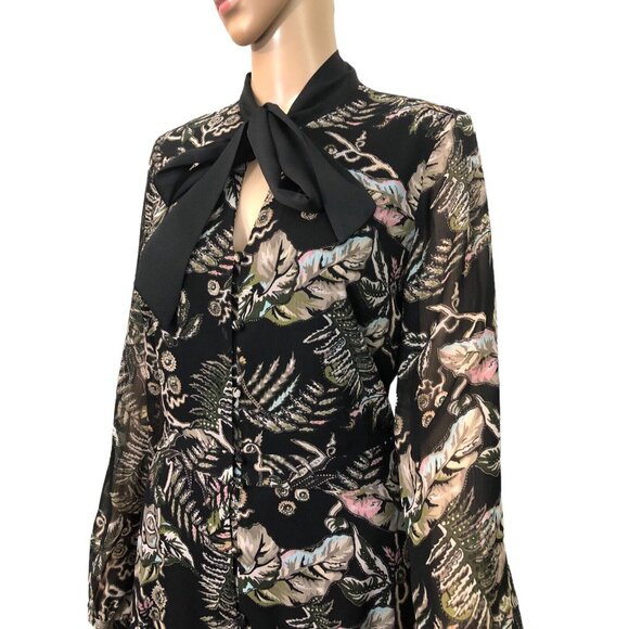 SOLD BANANA REPUBLIC Women Retro Button Up Flare Maxi Dress Floral High Tie Neck - Picture 2 of 12